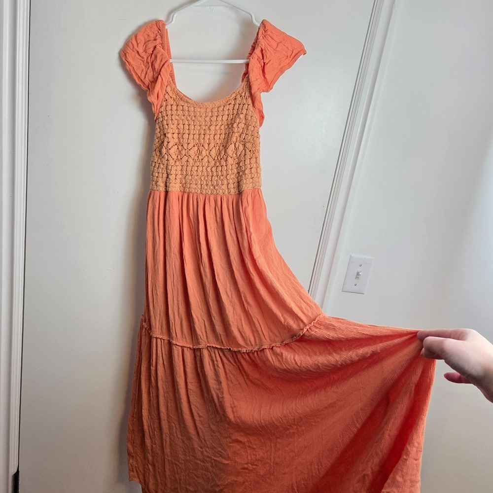 Sincerely Jules‎ Orange Crochet Cottagecore Boho Milkmaid Midi Dress Size Small - Picture 3 of 6